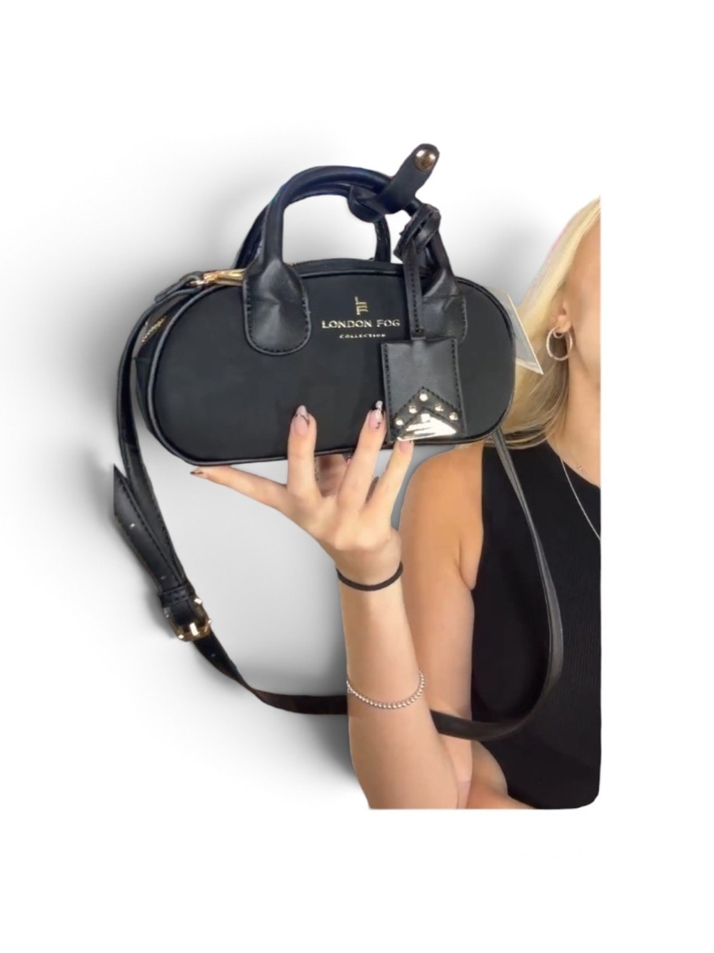 London Fog Black Oval Mini Top-Handle Crossbody Nwt